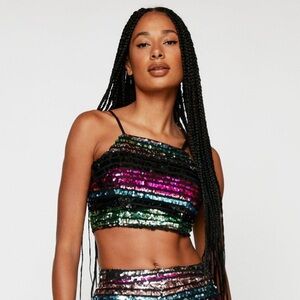 Rainbow sequin crop top open back